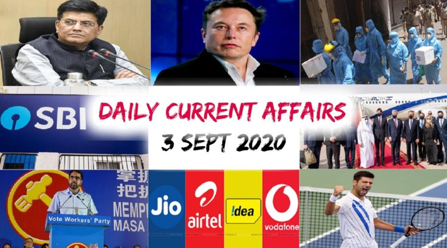 Daily Current Affairs Quiz In English 03 September 2020 | Current affairs today | GKToday