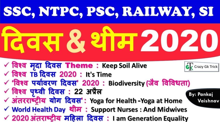 Current Affairs : Important Days and Themes 2020 | महत्वपूर्ण दिवस और थीम  2020 | #SSC #PSC #Railway