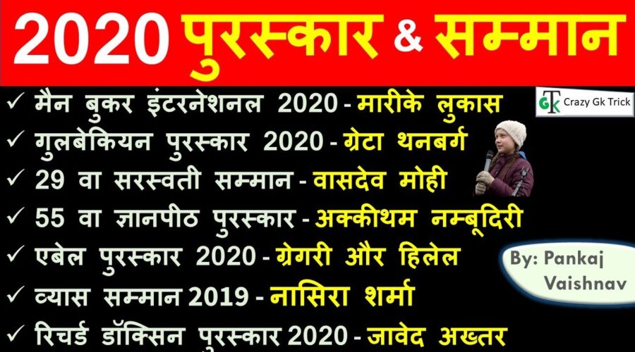 Current Affairs 2020 : पुरस्कार एवं सम्मान 2020 | Awards and Honours 2020 -Crazy Gk Trick