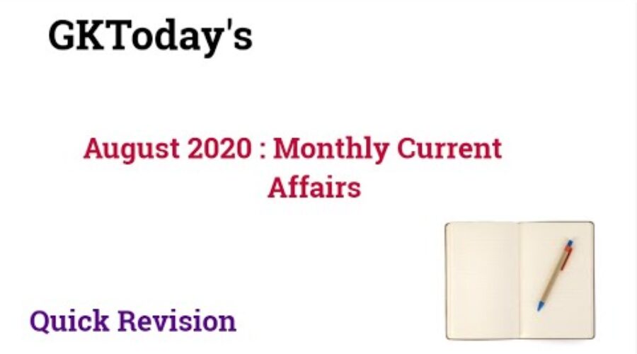 August 2020 Current Affairs Quiz in English | Quick Revision Video